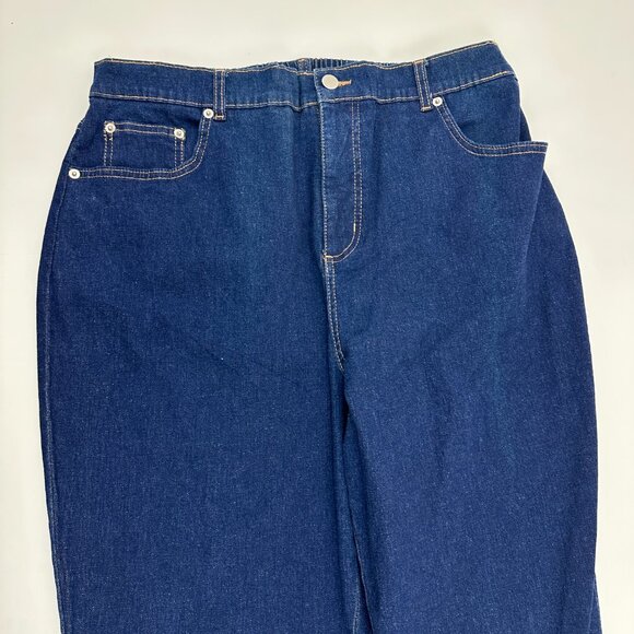 Denim & Co Back Elastic Straight Leg Women's size XL Dark Wash Blue Denim jeans - Picture 2 of 5
